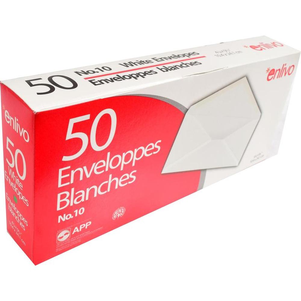 50 PK White Enveloppes No.10