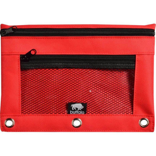 Red pencil pouch with mesh window for easy access to supplies from Buffalo-Original.