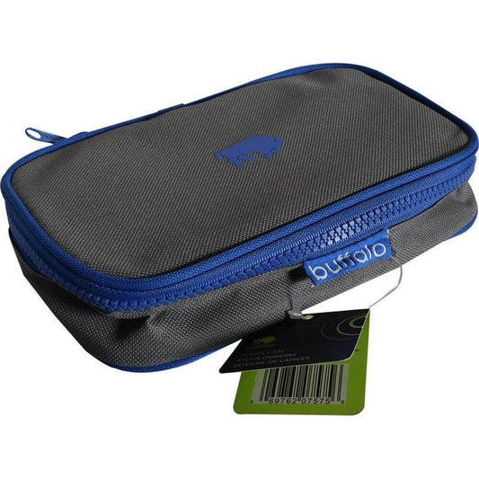 Durable Pencil Box featuring a zipper closure in gray and blue design by Buffalo.