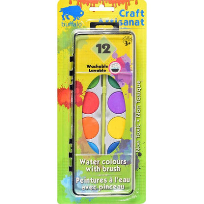 Water Paint and Brush Kit, 12 colours