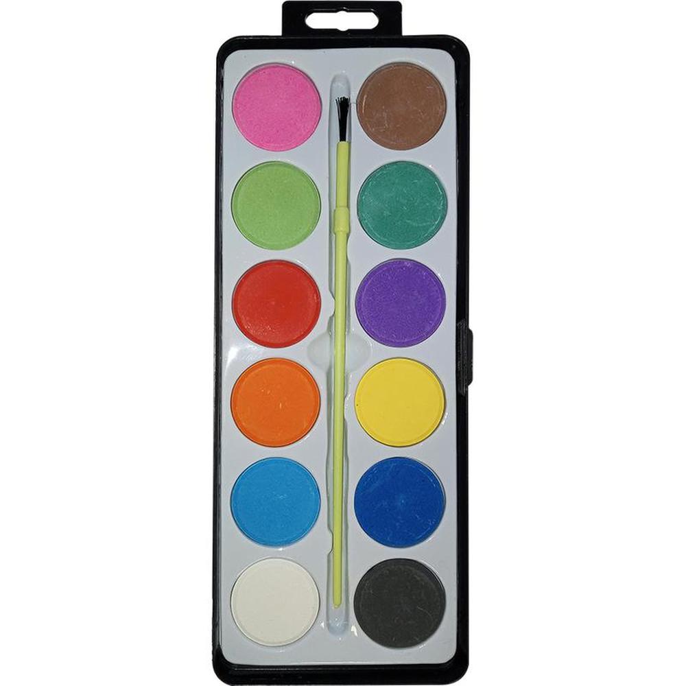 Water Paint and Brush Kit, 12 colours