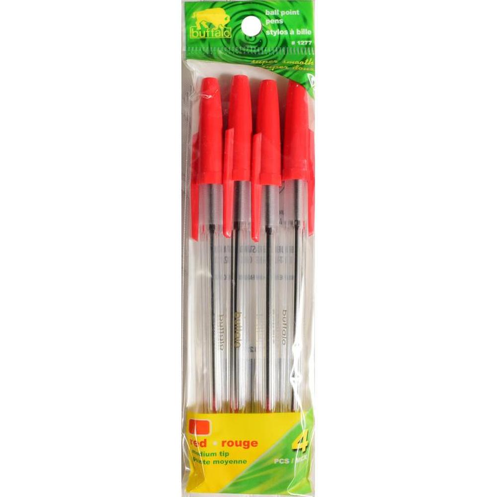 4 Pk Clear Ballpoint Pens Red Ink