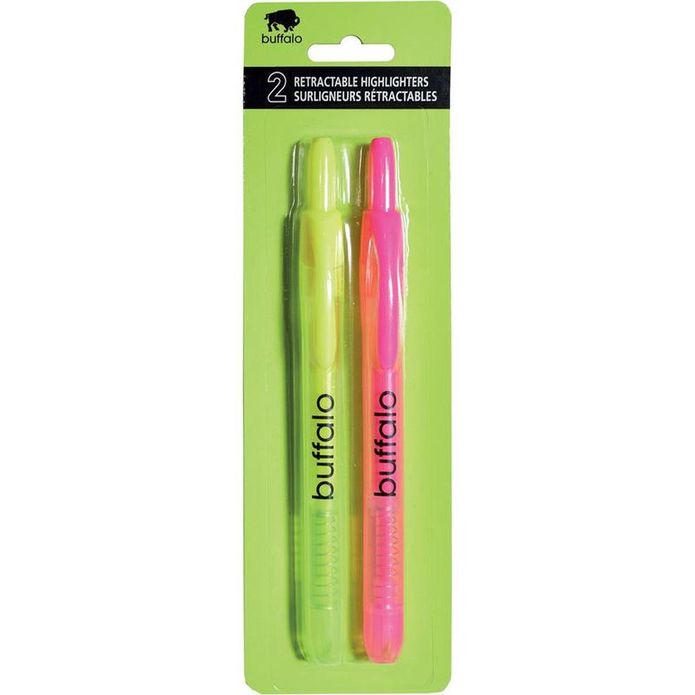 2-Pack Retractable Highlighters: Yellow & Pink