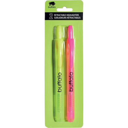 2-Pack Retractable Highlighters: Yellow & Pink