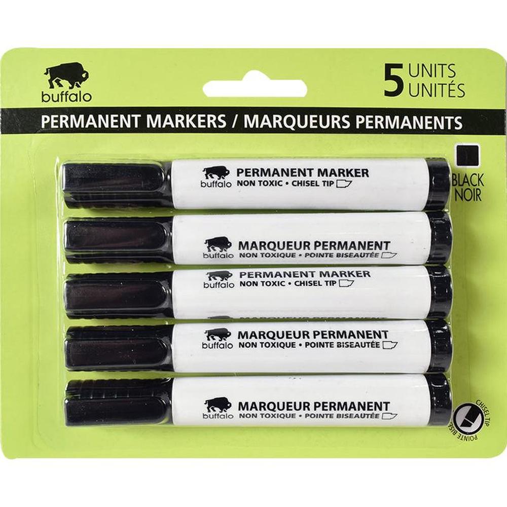 5-Pack Permanent Markers, Black Ink
