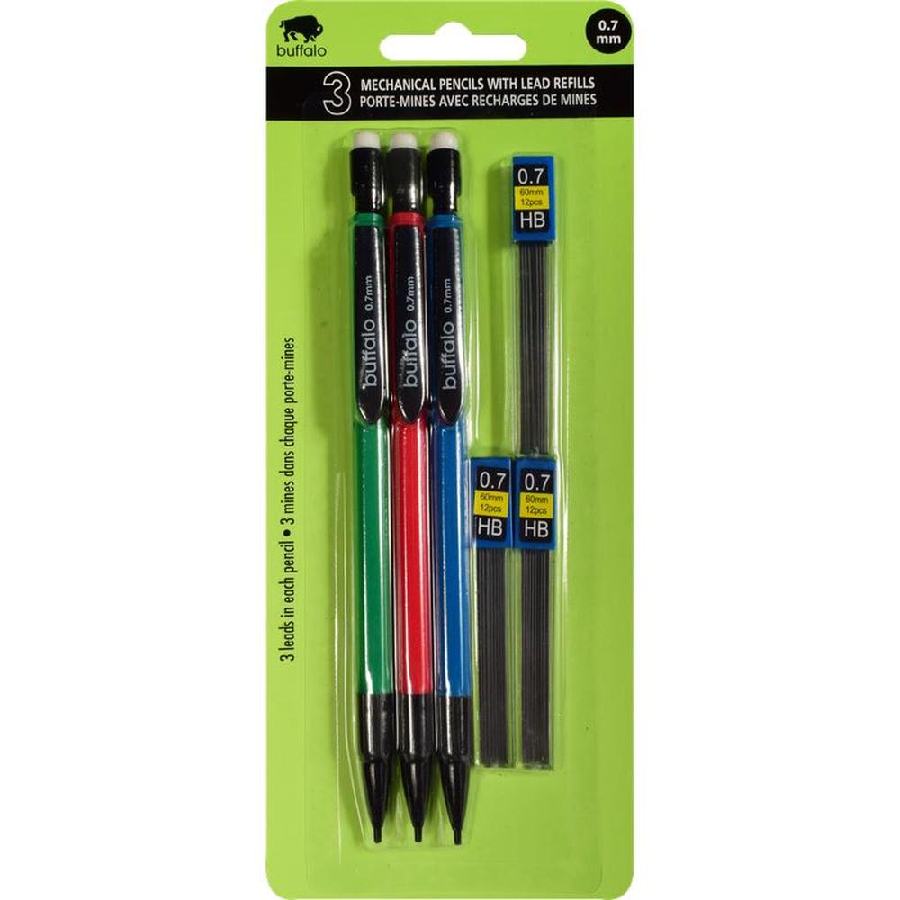 3-Pack 0.7mm Mechanical Pencils With Refill