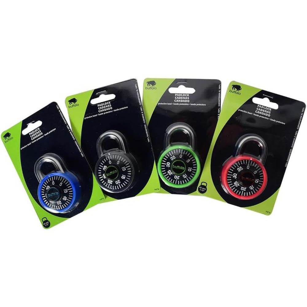Combo Lock Colorguard 45mm in blue, green, black, and red; combo lock security features for enhanced protection.