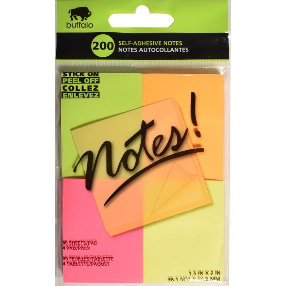 200 Self-Adhesive Notes 4 Pads 1.5X2"