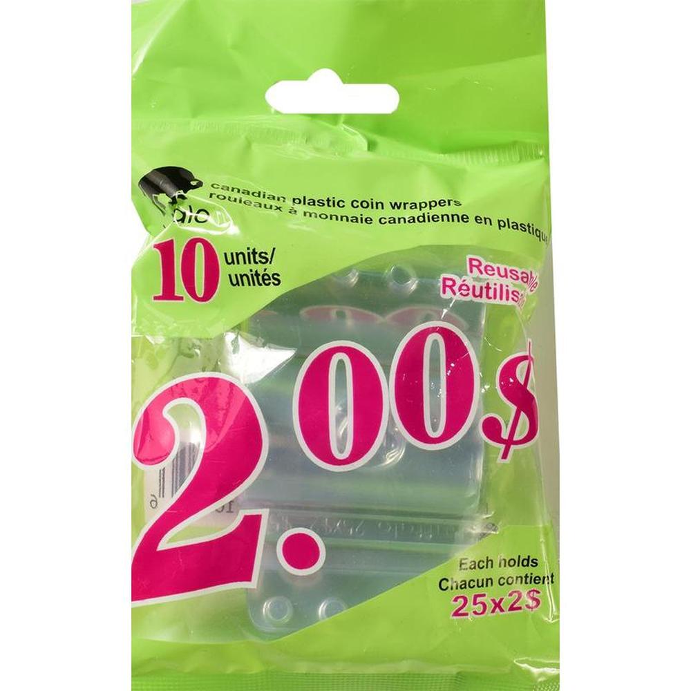 10 Plastic Coin Wrappers 2 Dollar
