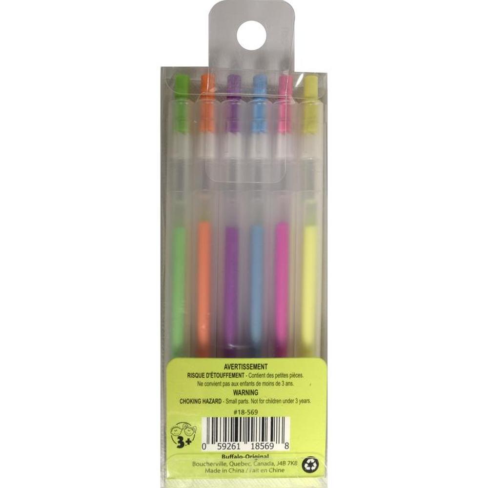 6PK Retractable Gel Pens Neons