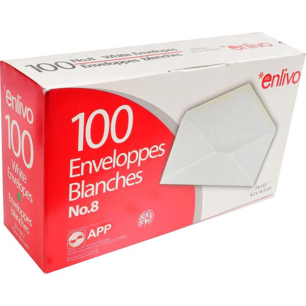 100 PK White Enveloppes No.8