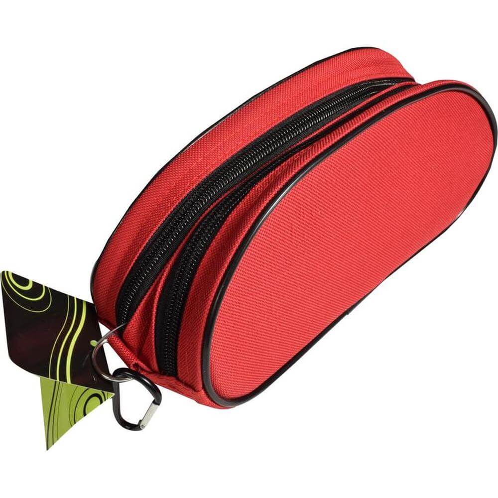 Red 2 compartment pencil case with dual zippers for efficient organization of stationery essentials.