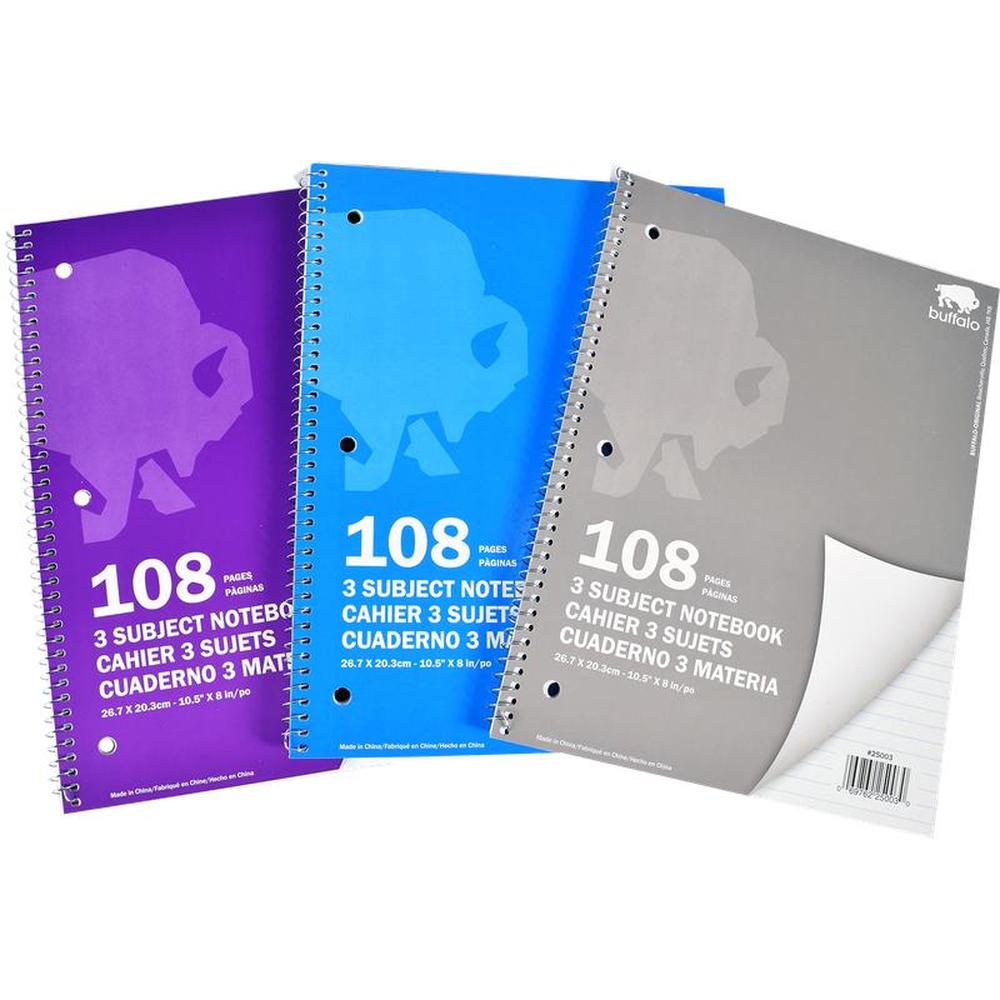 108 Pages 3-Subject Notebook 8X10.5
