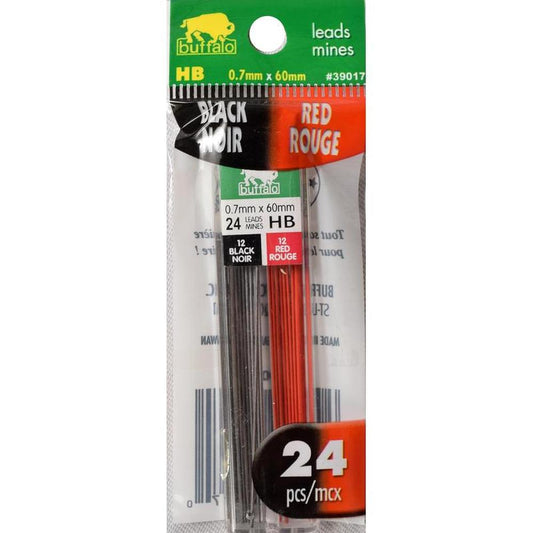 HB Pencil Black/Red Leads, 24 Leads/Pack 0.7mm