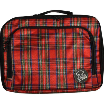 13 inch tartan laptop sleeve featuring a vibrant plaid design with zippered front pocket for extra storage.
