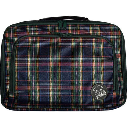 13 inch tartan laptop sleeve with zippered front pocket and plaid pattern design.