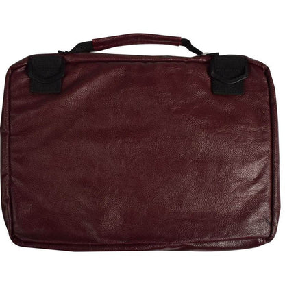 Polyvinyl 13 inch laptop sleeve in burgundy with handle and strap for protective transport.