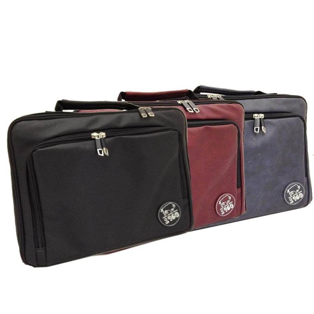 Three 13 inch laptop sleeves in black, burgundy, and navy with zippered pockets for ultimate protection.