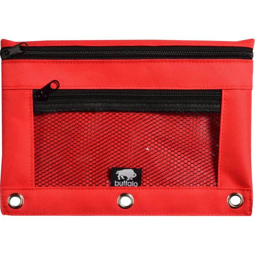 Red pencil pouch with mesh window for easy access to supplies from Buffalo-Original.