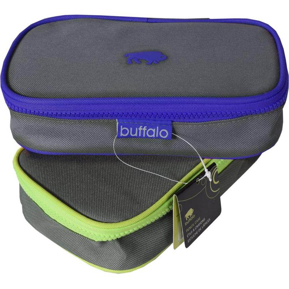 Durable Pencil Box in gray and green design with zipper closure, showcasing robust construction for everyday use.