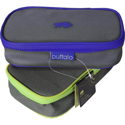 Durable Pencil Box in gray and green design with zipper closure, showcasing robust construction for everyday use.